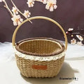 Coffee brown hand-woven straw basket with hemp rope accents measuring 19cm by 12cm
