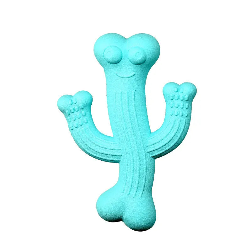 Cactus-shaped dog chew toy in beige, blue, or purple, made from bamboo fibre and rubber.