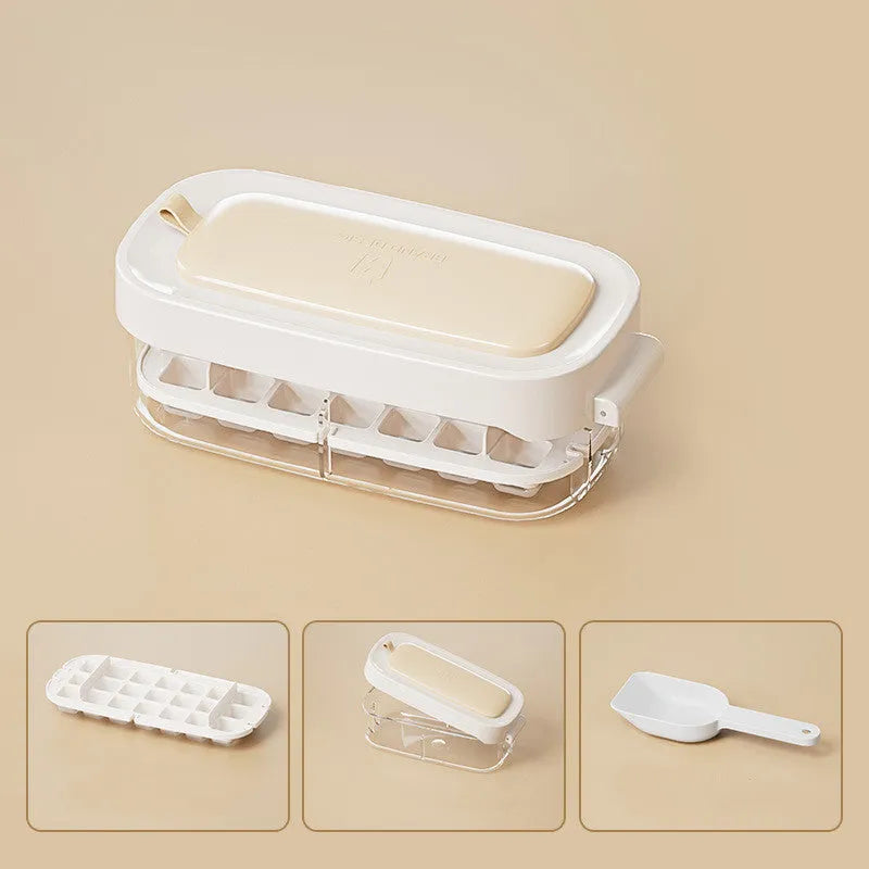 High capacity ice cube tray grid in blue colour with leverage demolding system and included ice shovel
