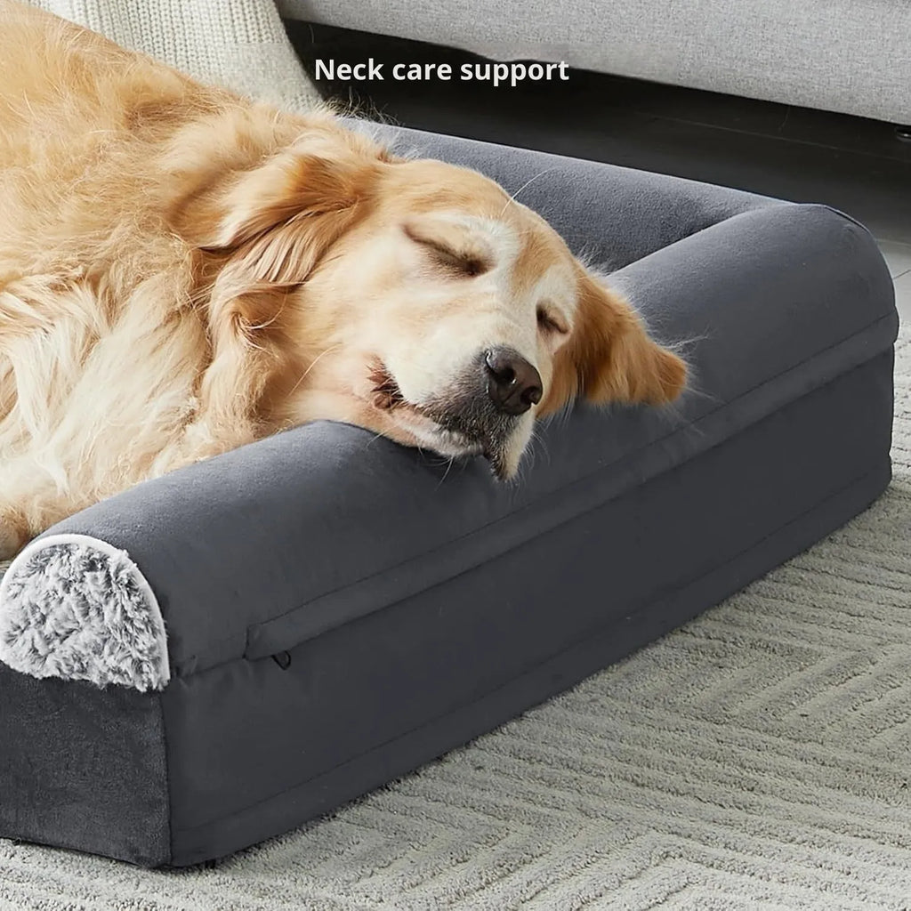 Rectangular cloth pet sleeping mat for dogs in brown, dark gray, and gray with size options L XL 2XL