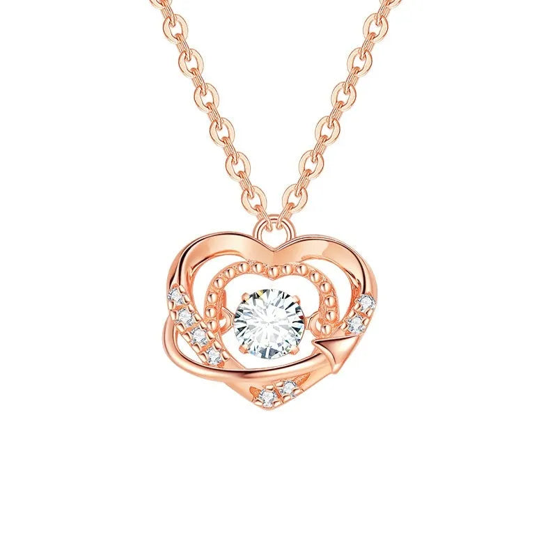 925 sterling silver heart necklace for women with O-shaped chain and heart-shaped pendant