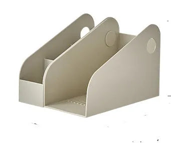 Plastic desktop storage box with two compartments in ivory white or milk coffee colour