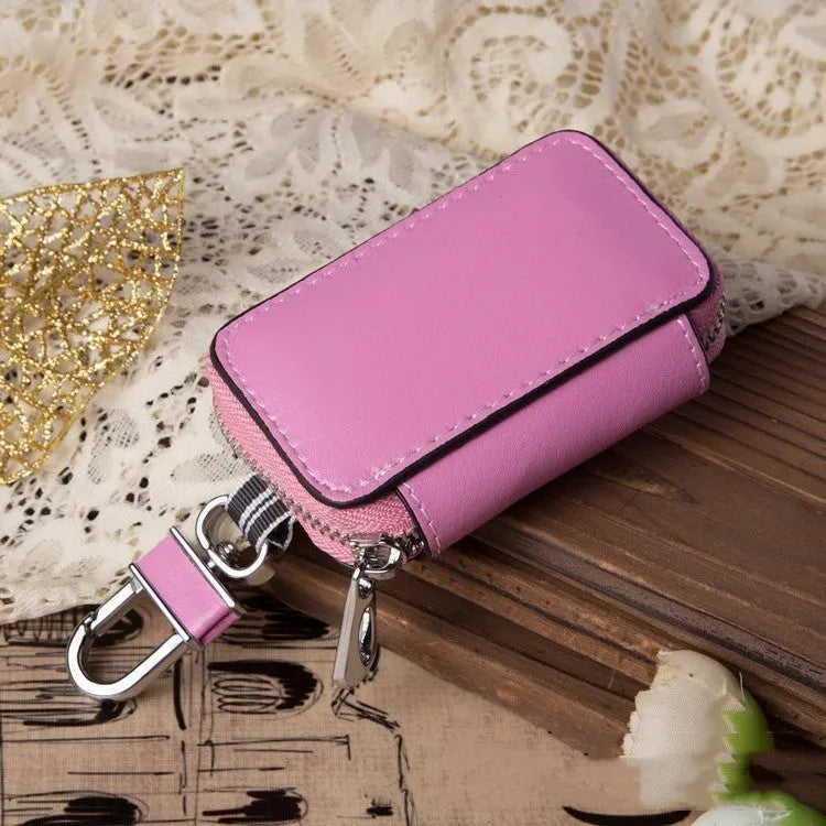 White genuine leather car key case square vertical model 8.3x5x2cm