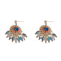 Round crystal tassel earrings with diamond embedded design in thick gold plated copper