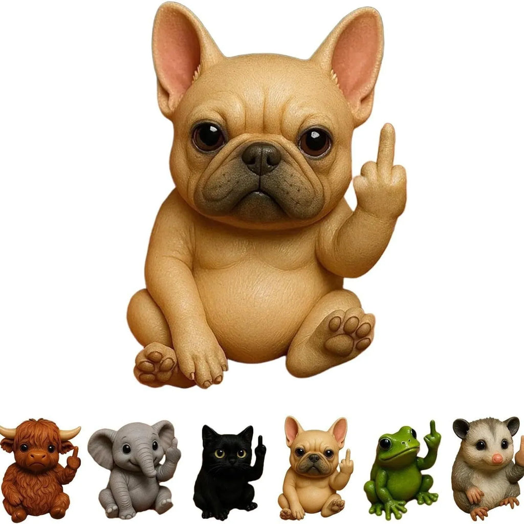 Mini resin animal doll with a vertical middle finger pose, showing one of seven animal styles.