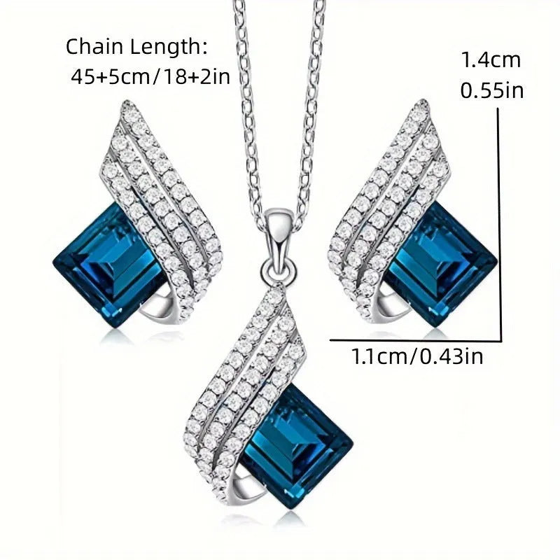 Alloy necklace with glass pendant and matching ear studs featuring cross chain design in jewellery set