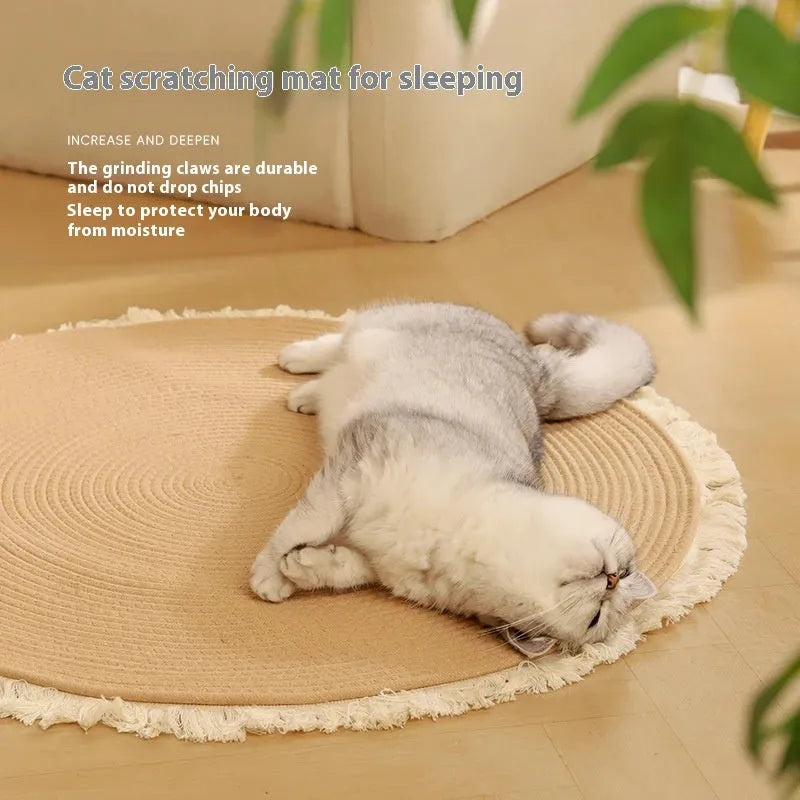 Wear-resistant natural papyrus integrated cat nest and scratch pad in tassel colour, 100cm size, simple style