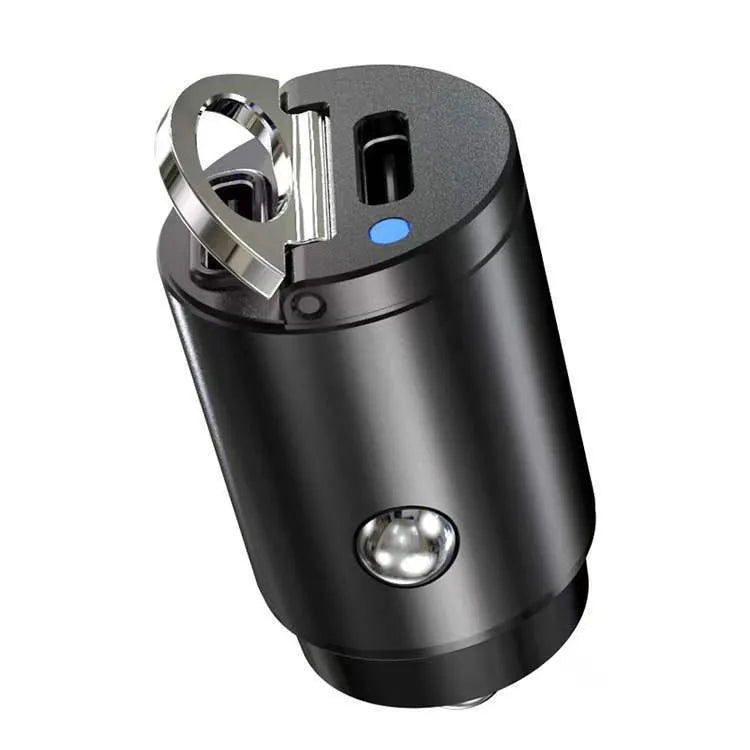 Black zinc alloy 30W USB-C car charger for cigarette lighter socket