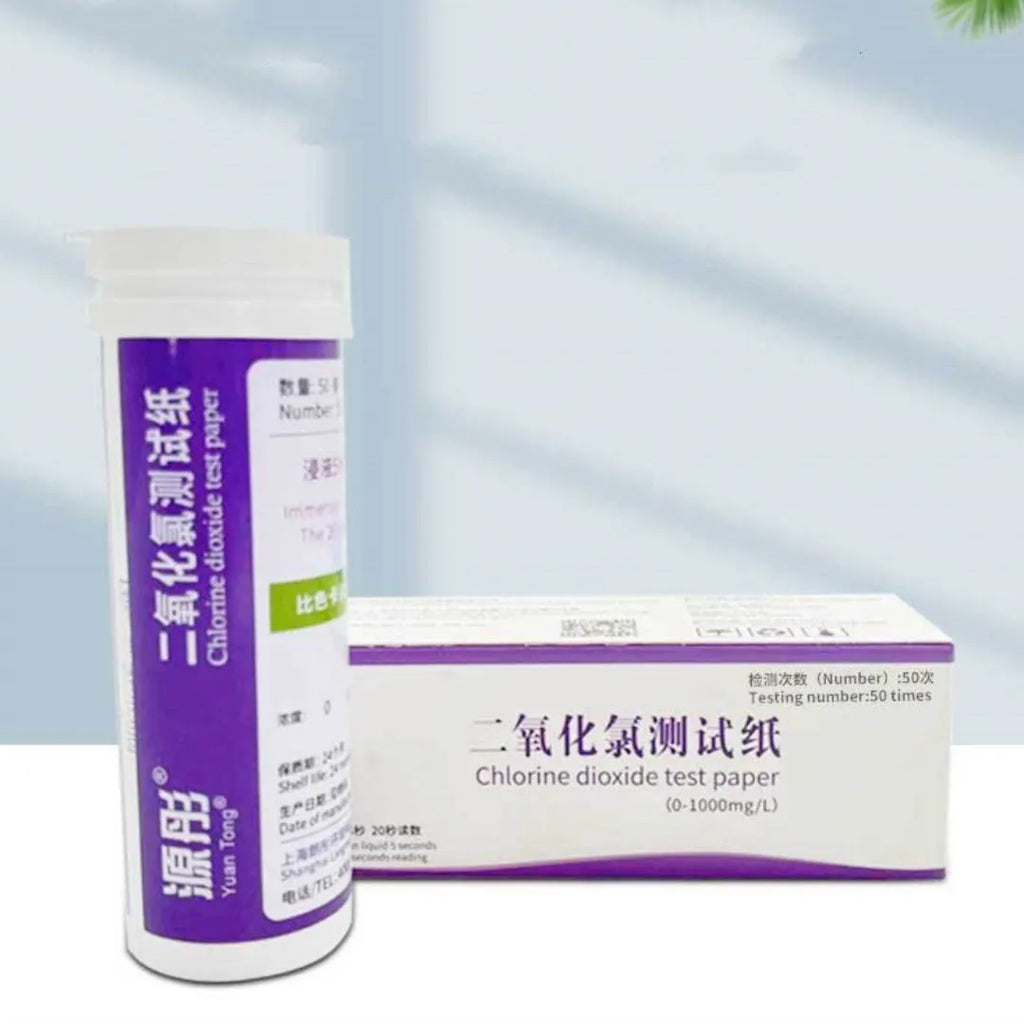 Chlorine dioxide test paper bottle containing 50 strips for 0-1000 mg/L waste water concentration detection