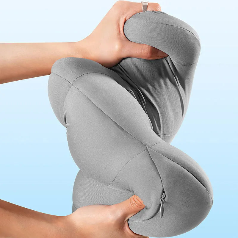Grey and orange car head rest and lumbar support pillow set with memory cotton filling.