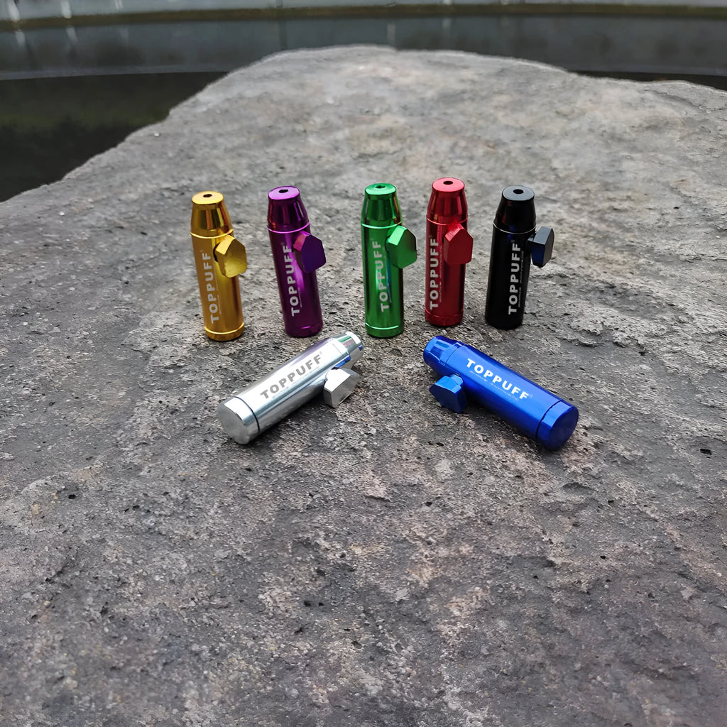 Aluminium alloy cigarette holder with flat head design measuring 53mm height in seven colour options