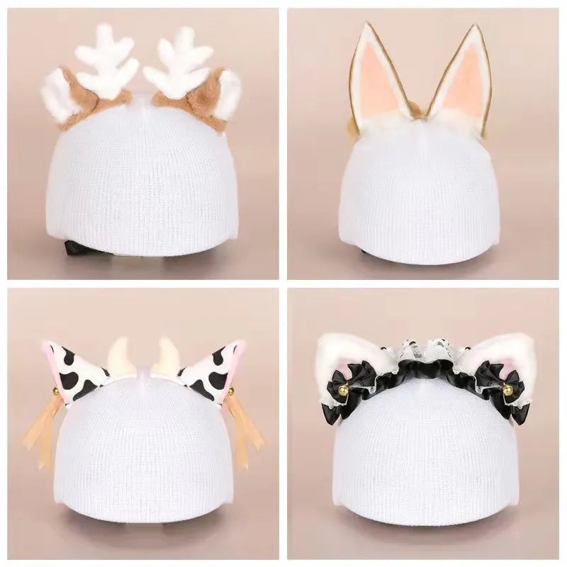 Plush fabric ski helmet decoration cover in a colourful cartoon character style.