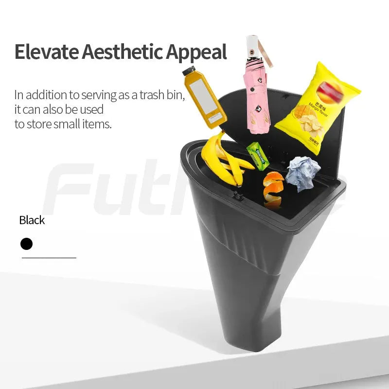 Two black ABS plastic car door trash cans for Tesla Model Y.