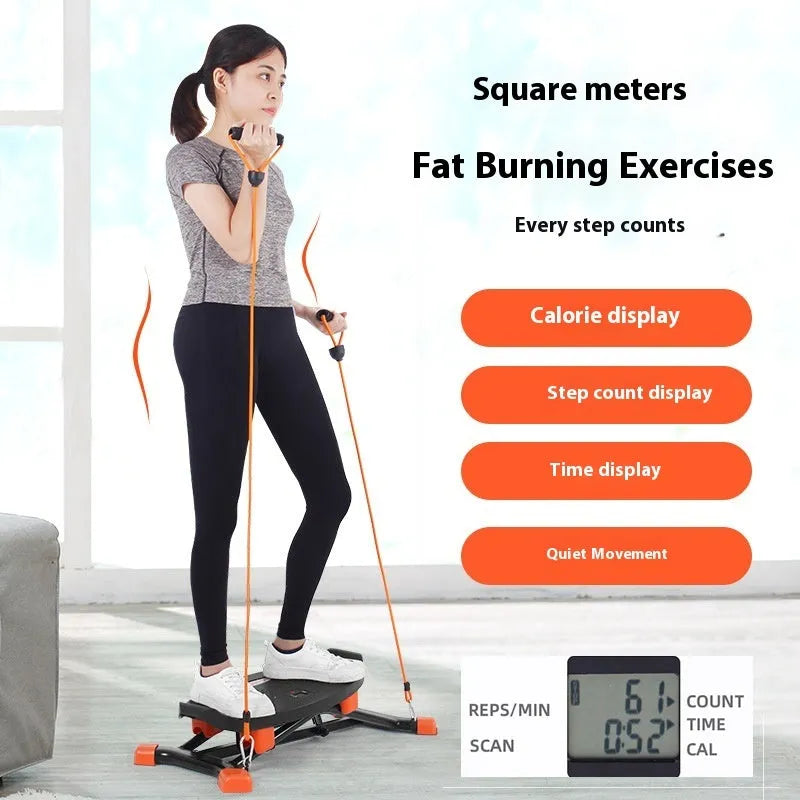 Black JS101A mini fitness skiing machine with elastic hand straps for home exercise