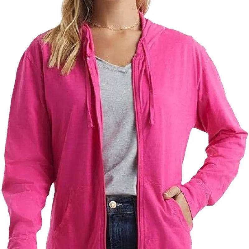 A loose-fit solid colour sports hoodie pullover with long sleeves, shown in one of six available colours.