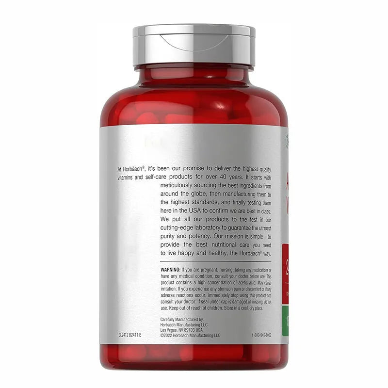 Apple cider vinegar dietary supplement capsules bottle containing 150 tablets