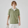 Short-sleeved polo collar casual t-shirt in solid colour on a hanger.