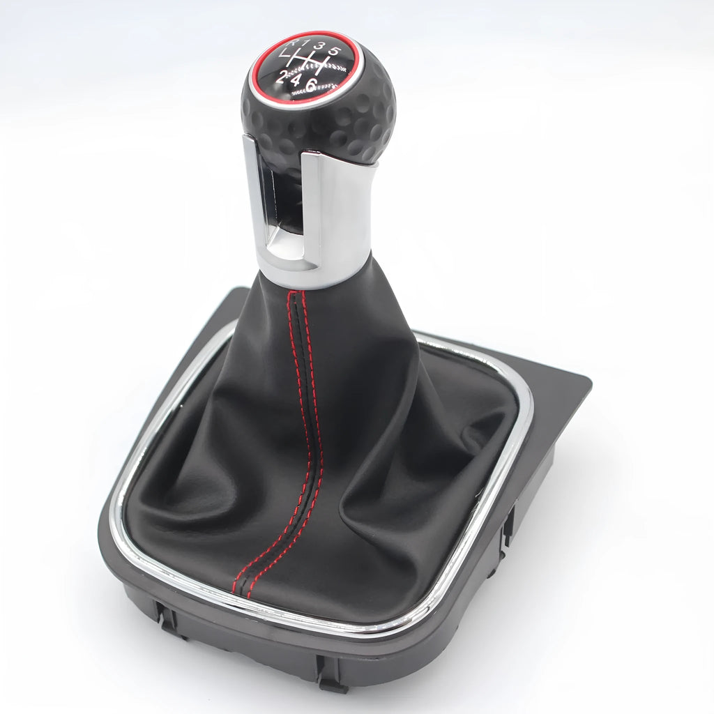 Leather gear knob handball for manual Volkswagen Golf 5, Golf 6, and Golf 7 models.