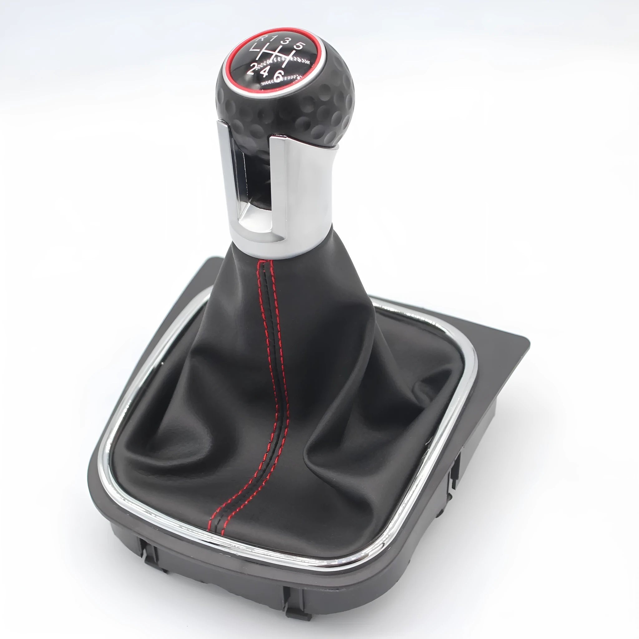 Leather gear knob handball for manual Volkswagen Golf 5, Golf 6, and Golf 7 models.