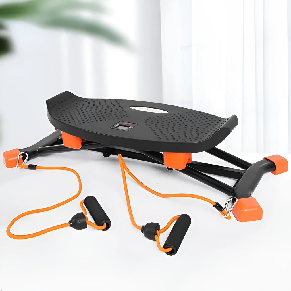 Black JS101A mini fitness skiing machine with elastic hand straps for home exercise