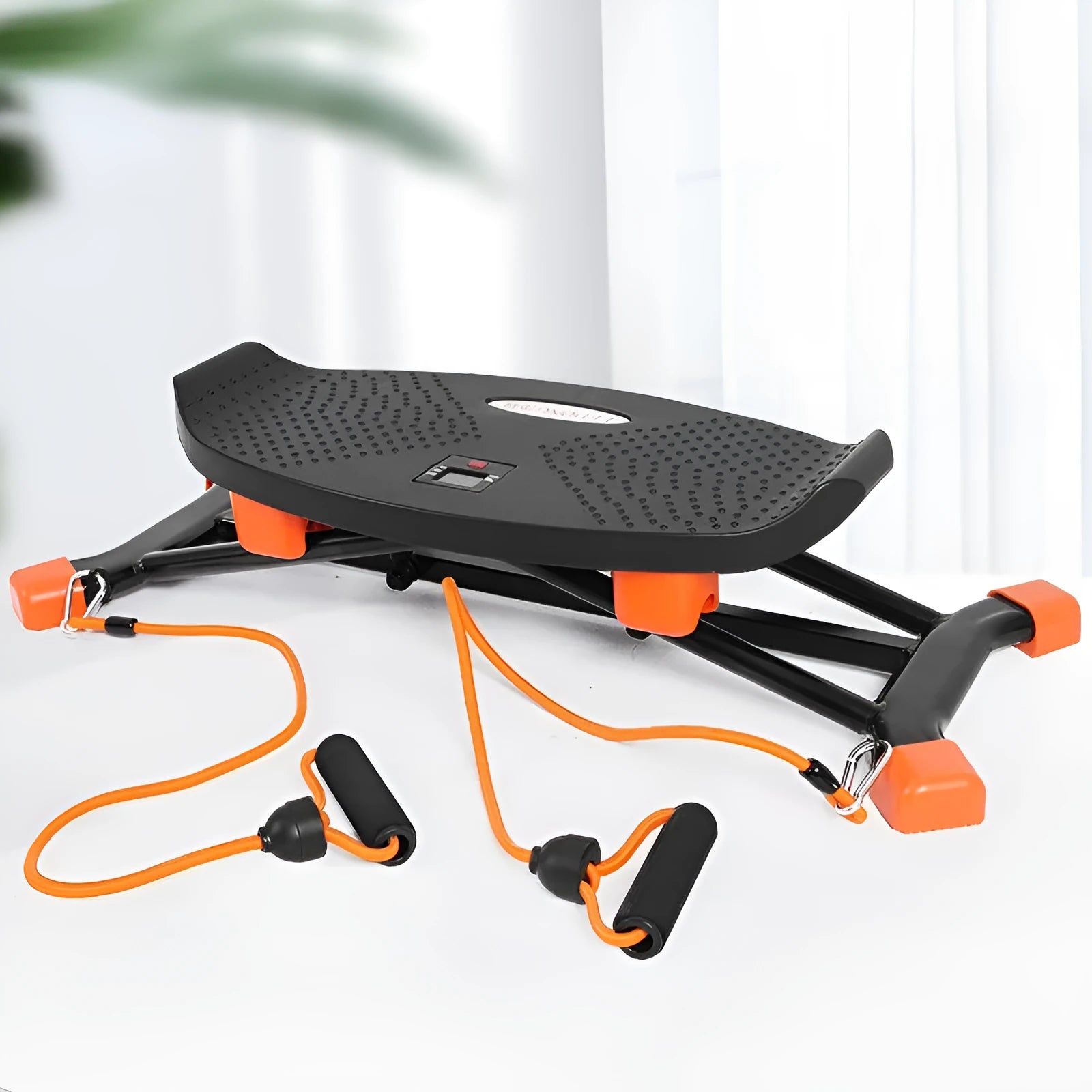 Black JS101A mini fitness skiing machine with elastic hand straps for home exercise