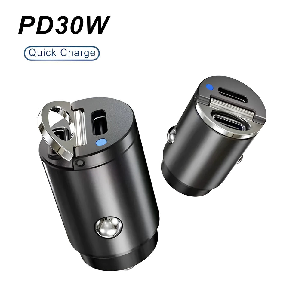 Black zinc alloy 30W USB-C car charger for cigarette lighter socket