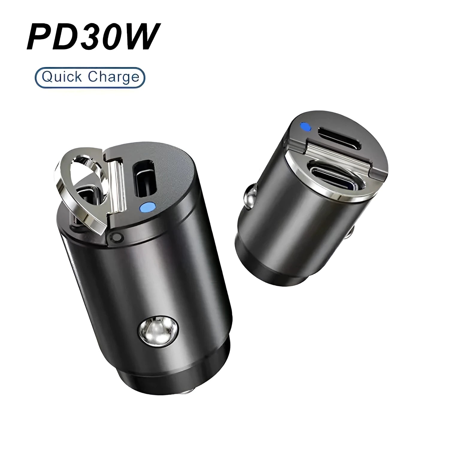 Black zinc alloy 30W USB-C car charger for cigarette lighter socket