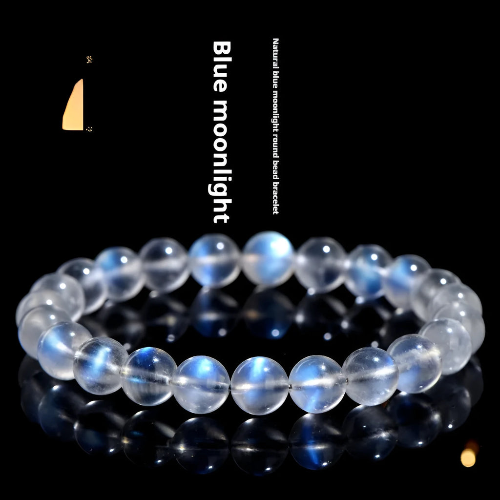 Natural cream body blue moonlight crystal bracelet in a minimalist unisex style.