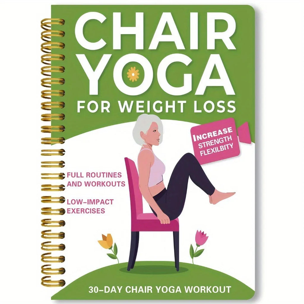 Green coil-bound 30-day yoga training notebook open to daily plan page