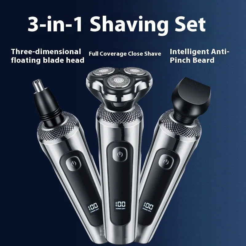 Digital display USB rechargeable beard trimmer with floating cutter head and five-in-one base bracket