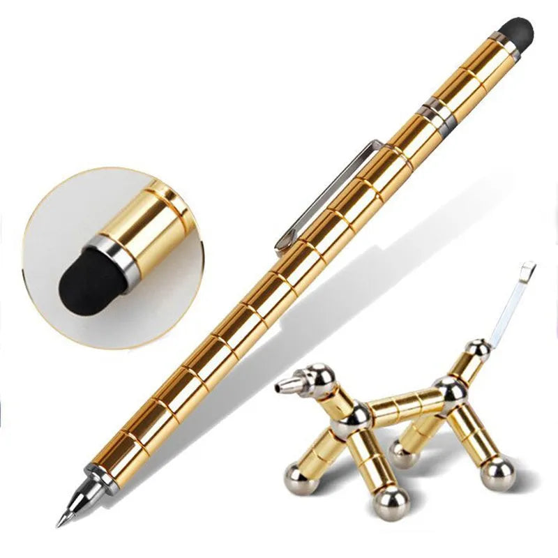 Magnetic modular pen set in silver iron box with 13 rings, 12 balls, 3 refills, 2 capacitor heads, and upgraded magnets