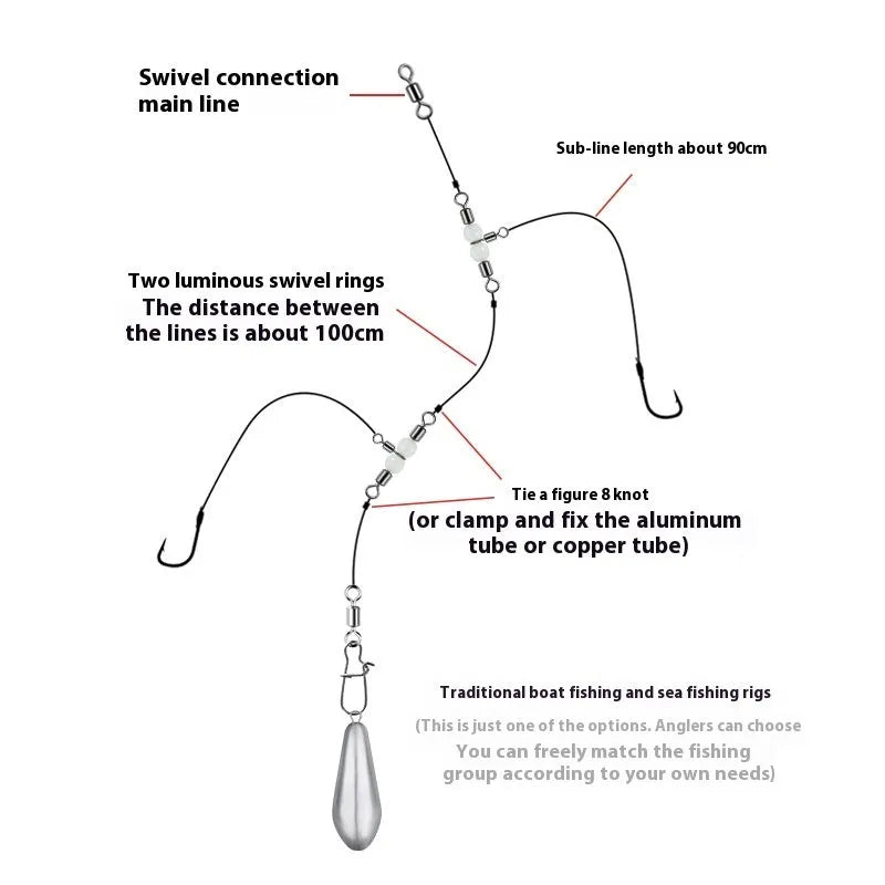 Copper luminous fishing swivel bead with a T-type three-fork design and eight small connection rings.