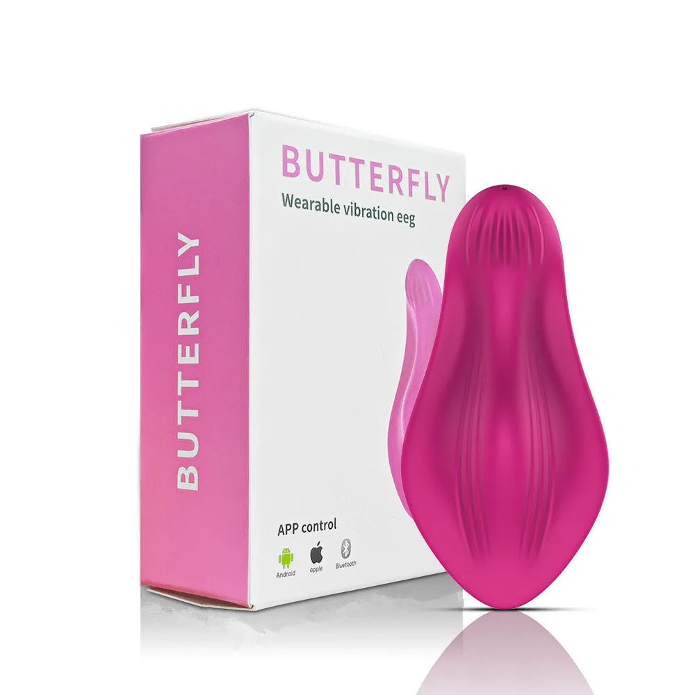 Rose red wearable female massager with cute butterfly design and smartphone APP control