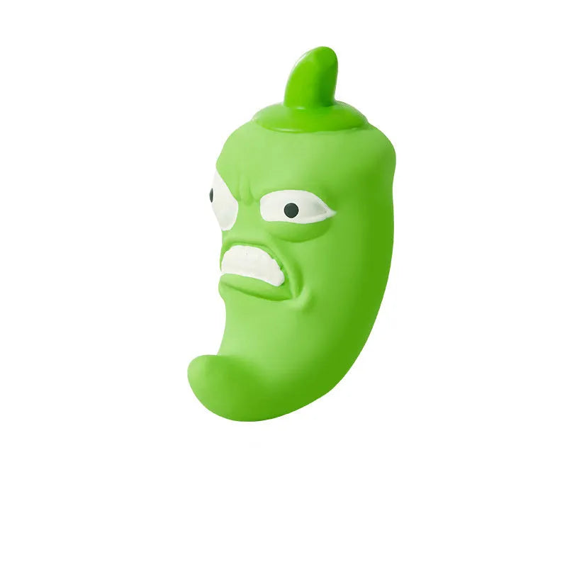 Interactive dog chew toy in bitter melon and chilli shapes with pet sound functions for bite resistance