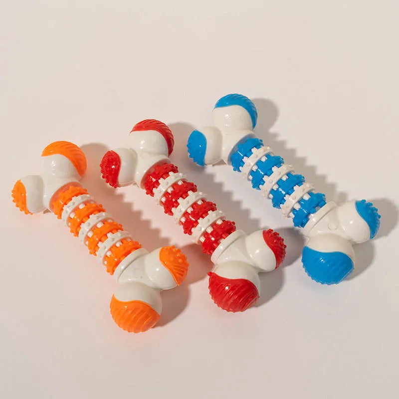 Blue bone-shaped interactive dog toy for small breeds with treat holder