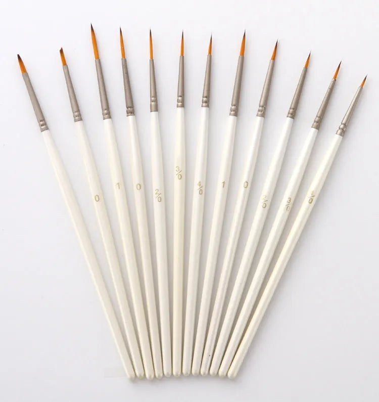 Set of 12 hook line art brushes with nylon wool bristles and wood handles for watercolour painting