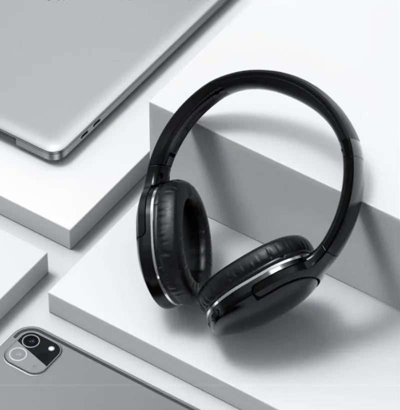 Black wireless Bluetooth sports gaming headset with head-mounted design