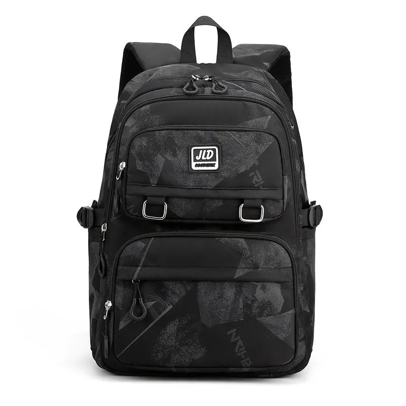 Large capacity nylon school backpack for girls in a choice of colours and geometric patterns.
