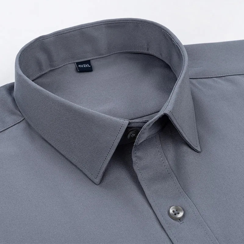 Men's long-sleeved stretch business cardigan shirt in solid colour, slim fit, polyester fabric, autumn work wear