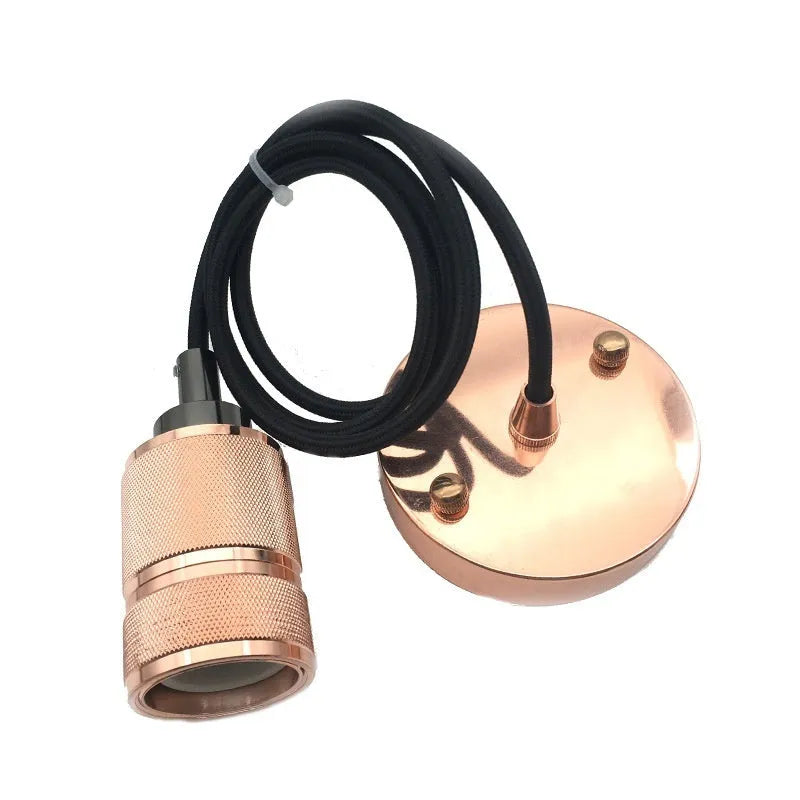 DIY retro chandelier ceiling light kit components in shiny black, rose gold, gold, and chrome finishes