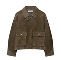 Women's regular fit casual jacket in PU fabric with Japanese Korean style