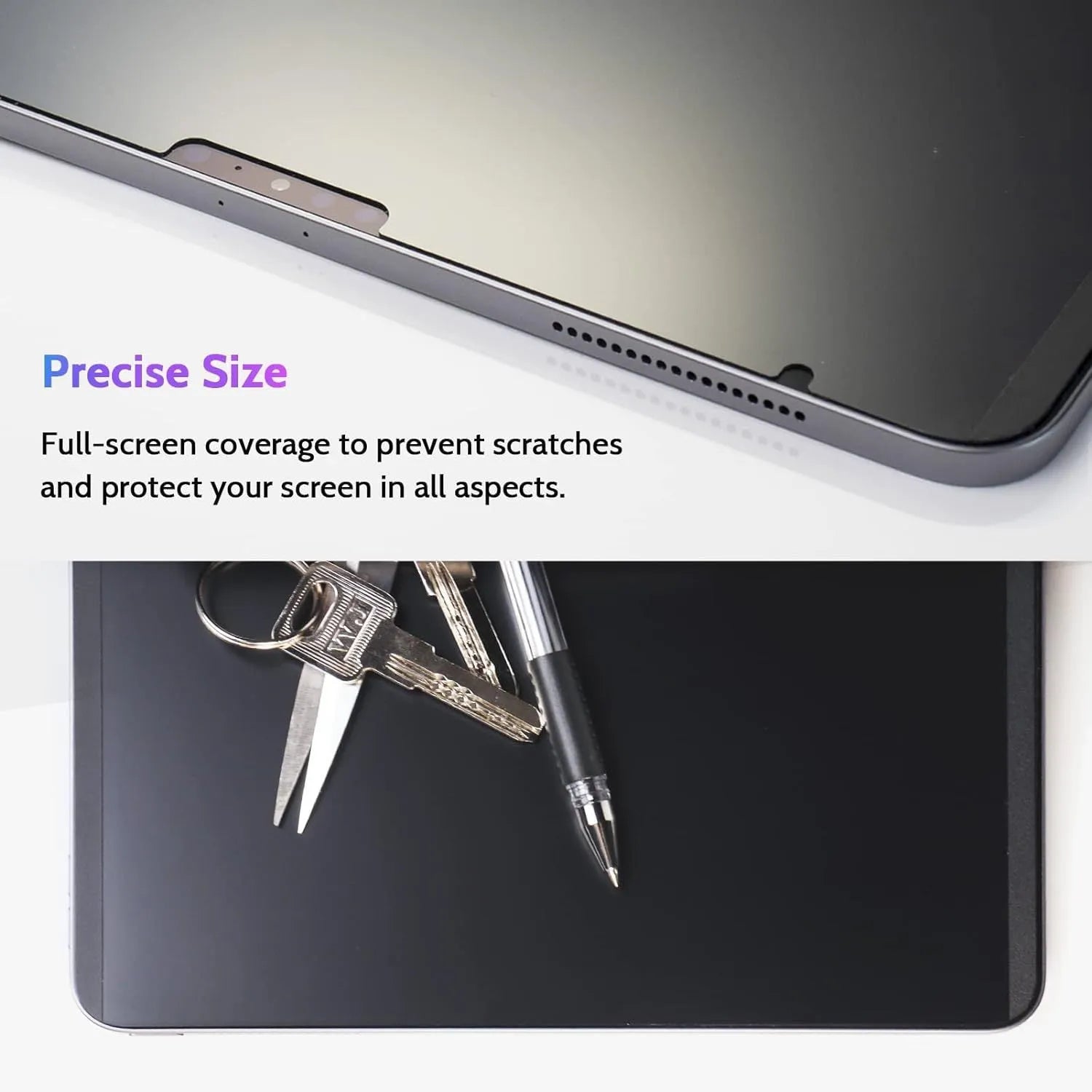 Magnetic iPad anti peeping film and storage clip shown next to an iPad