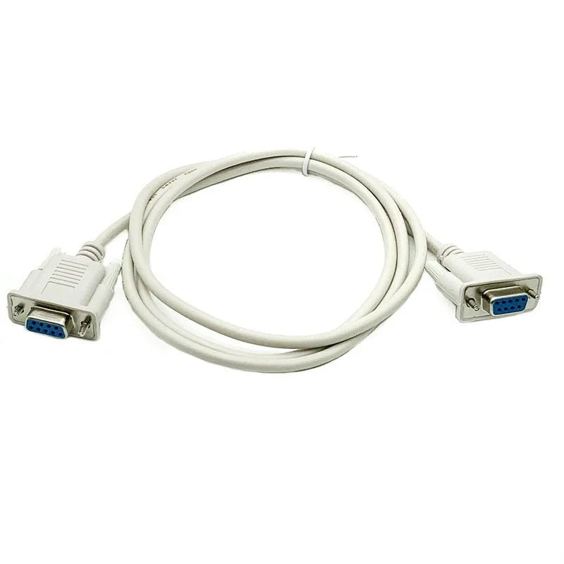 Milky white DB9 female to female serial cable with cross connection wiring, 1.5 metres long
