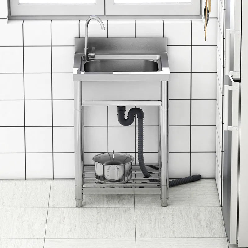 Thickened stainless steel vegetable washing basin with brushed finish and deep groove reinforcement, single sink design