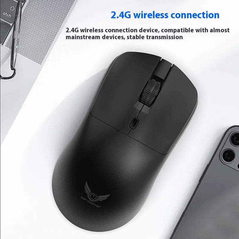 Black wireless computer mouse with three-gear audio button for laptops
