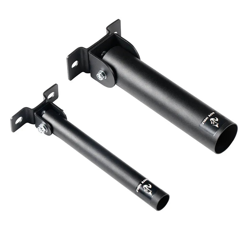 Steel wall rack with 25 tubes for storing barbell rods or gun barrels.