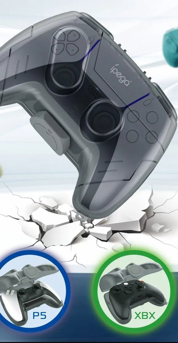 Transparent grey hard plastic game controller storage case with clip closure