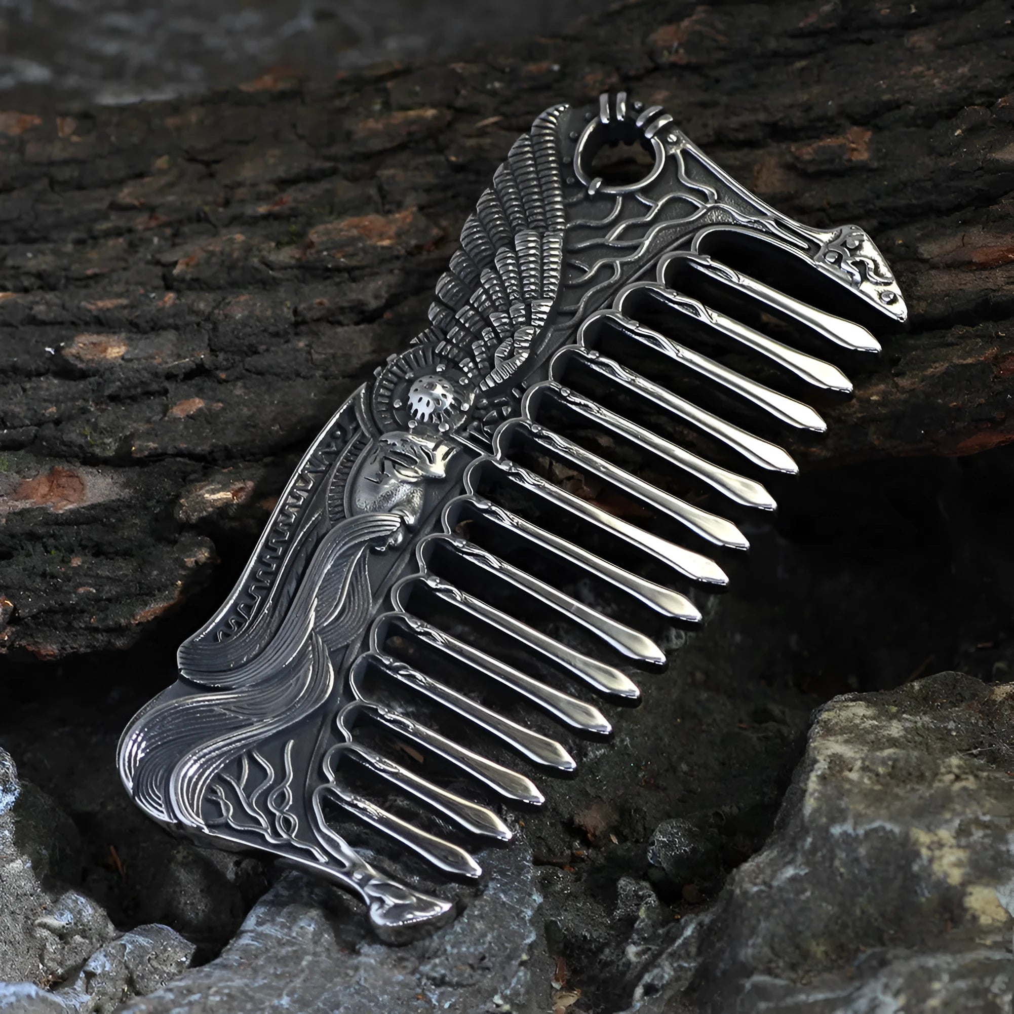 Nordic Viking stainless steel comb double-sided with Aoding crow design steel colour unisex
