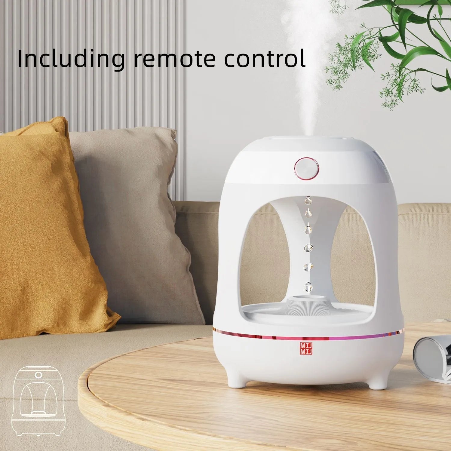 Rose gold and white levitating water drops humidifier with LED light on desk