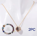 Natural stone beaded necklace and matching adjustable bracelet set on a white background.